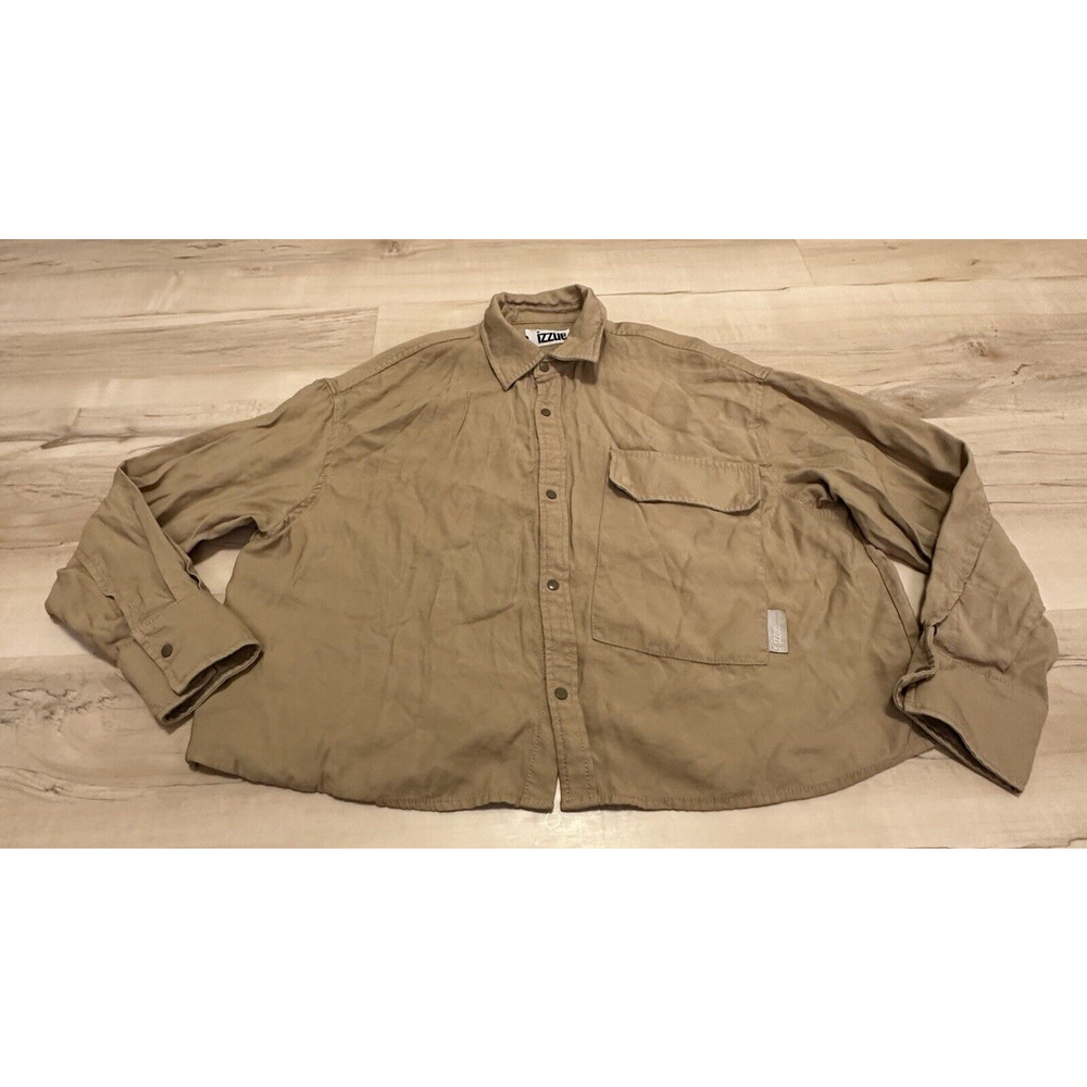 Izzue Women XS Relaxed Worker Shirt Oversize Long Sleeve‎ Pocket Tan